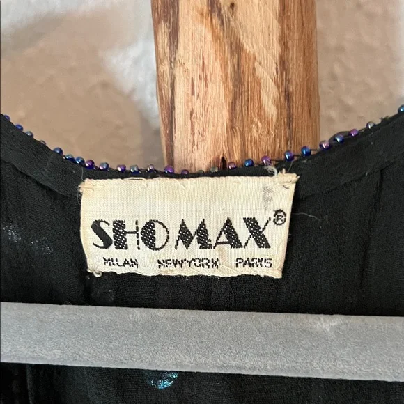 RARE Vintage Shomax Black and Purple Sequin Beaded Butterfly Disco Top Large - Picture 2 of 6
